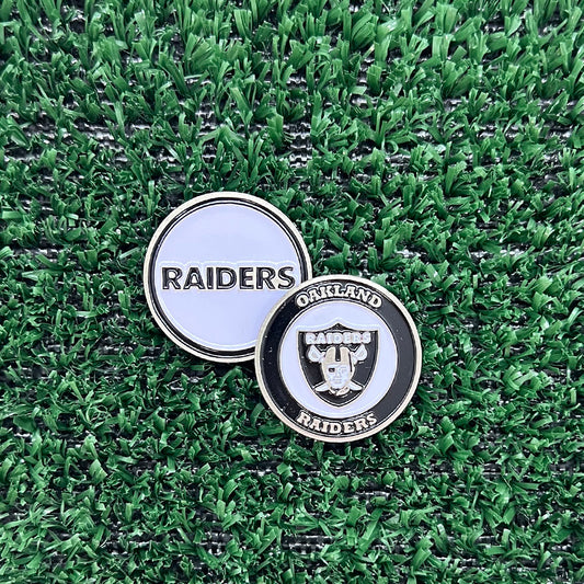 Vintage Oakland Raiders double-sided ball marker — fun golf accessory for true fans