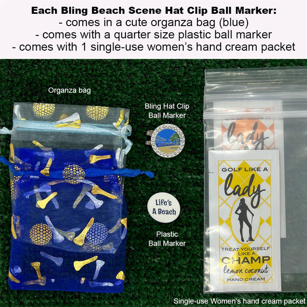Packaging For The Giggle Golf Bling Beach Scene Golf Ball Marker With Hat Clip