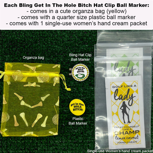 Packaging For The Giggle Golf Bling Get In The Hole Bitch Golf Ball Marker With Hat Clip