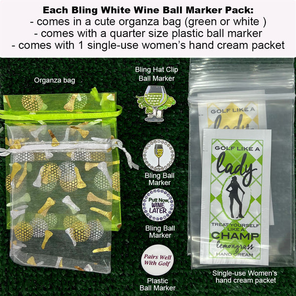 packaging for the Giggle Golf white wine ball marker pack