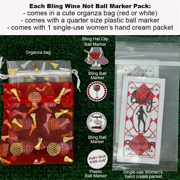 packaging for the Giggle Golf Wine Not (Red Wine) ball marker pack