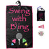 Giggle Golf Swing With Bling Par 3: Waffle golf towel, microfiber tee bag, wooden golf tees, and bling hat clip ball marker
