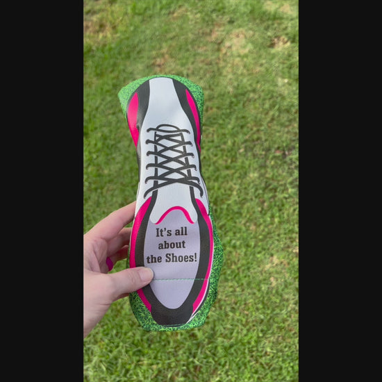 Front & Back Of Giggle Golf It's All About The Shoes Golf Utility Cover