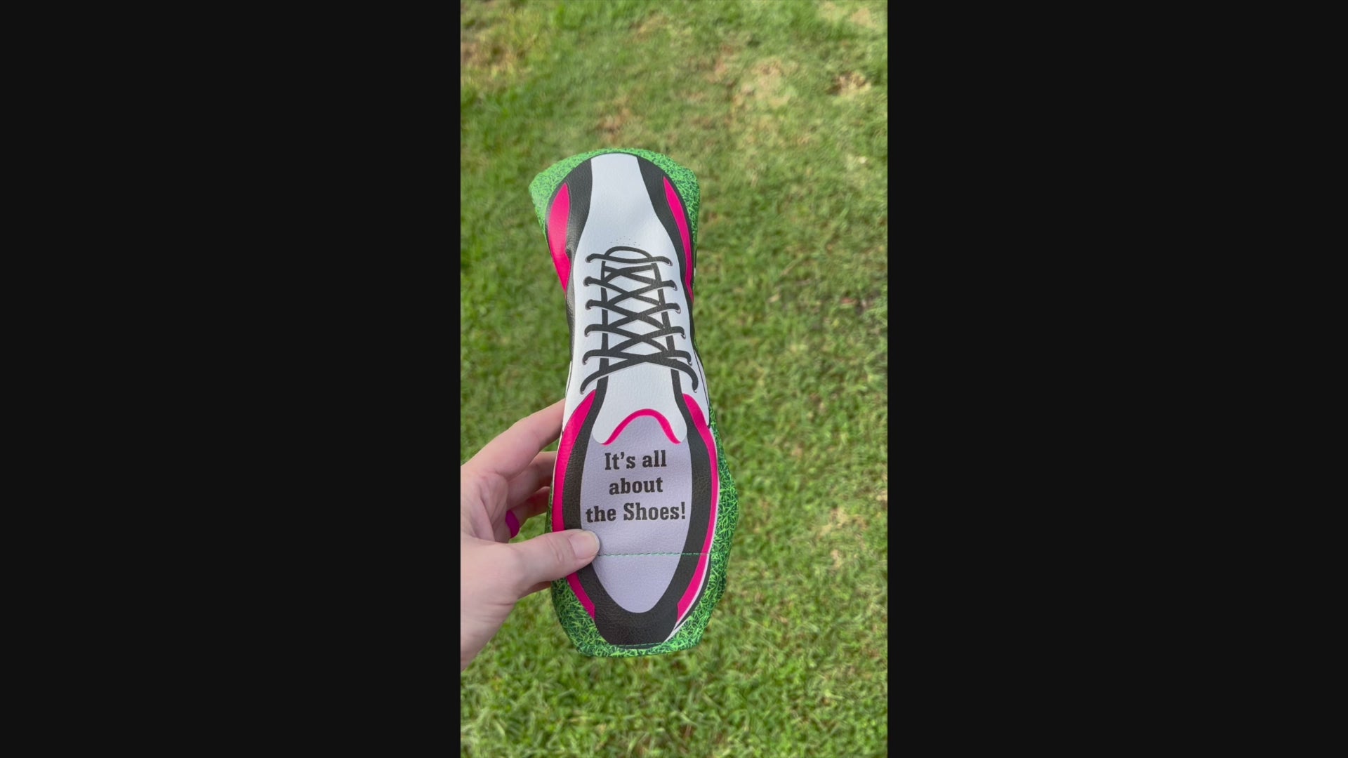 Front & Back Of Giggle Golf It's All About The Shoes Golf Utility Cover