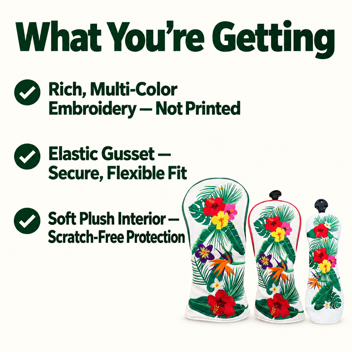Tropical Floral Women’s 3-Piece Golf Head Cover Set