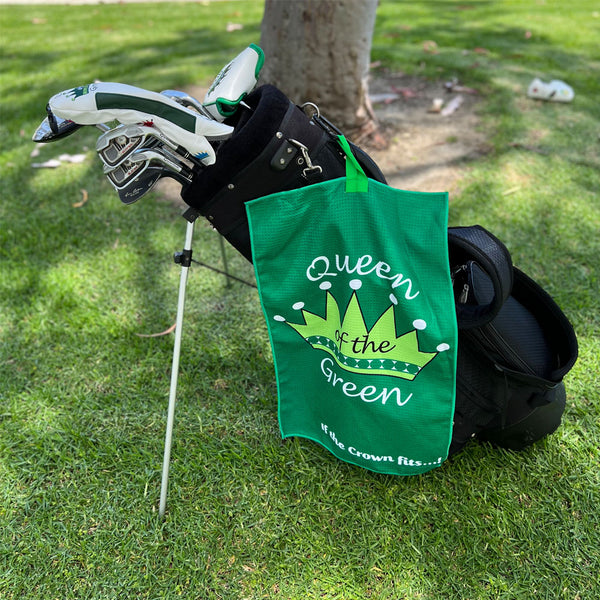 Giggle Golf Queen Of The Green Waffle Golf Towel On Golf Bag
