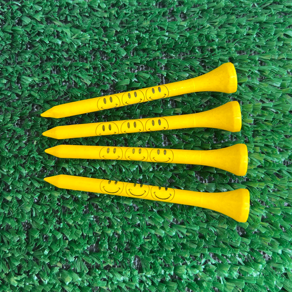 Happy Face Yellow Wooden Golf Tees | 2.75" Bulk Packs