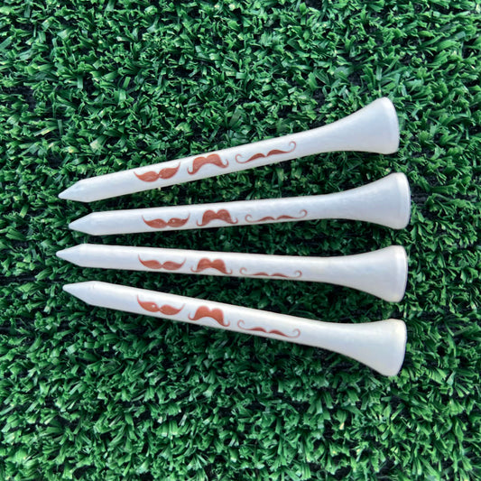 Mustache White Wooden Golf Tees | 2.75" Bulk Packs