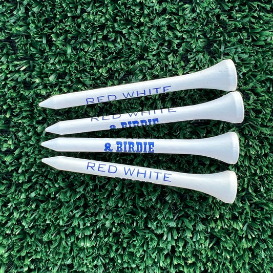 Red, White & Birdie White Wooden Golf Tees | 2.75" Bulk Packs