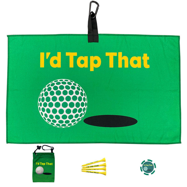 Giggle Golf I'd Tap That Golf Waffle Towel, Microfiber Tee Bag, 4 Wooden Tees & A Poker Chip