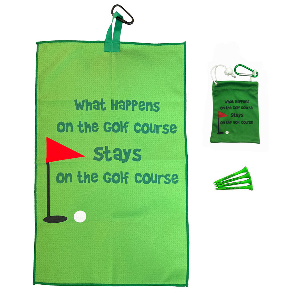 Giggle Golf Green What Happens On The Golf Course Waffle Towel With Tee Bag & 4 Tees