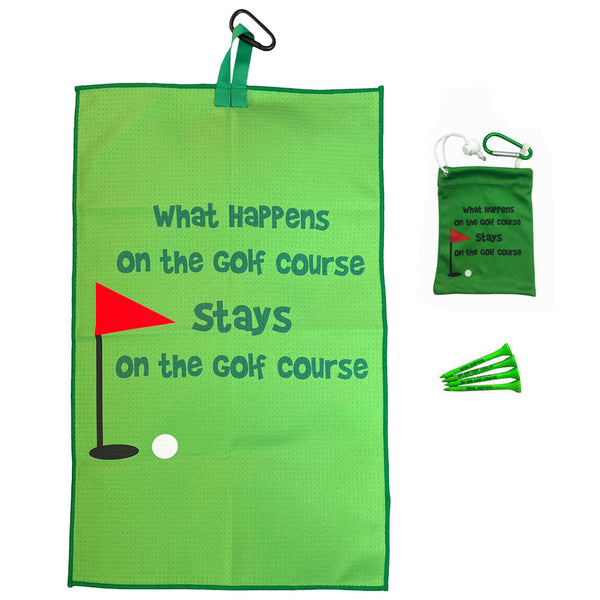 Giggle Golf Green What Happens On The Golf Course Waffle Towel With Tee Bag & 4 Tees