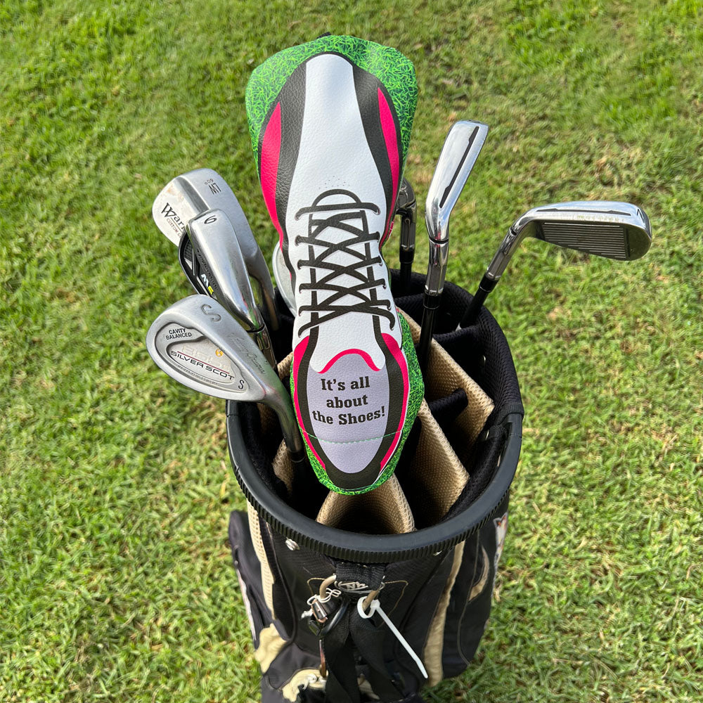 Giggle Golf It's All About The Shoes (Golf Shoe) Utility/ Hybrid Head Cover On Golf Bag In Green Grass