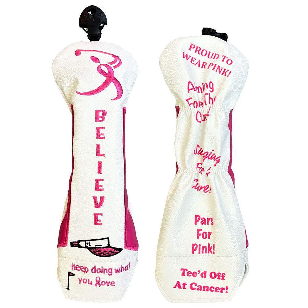 Giggle Golf Pink Ribbon Hybrid / Utility Golf Club Cover, Front & Back