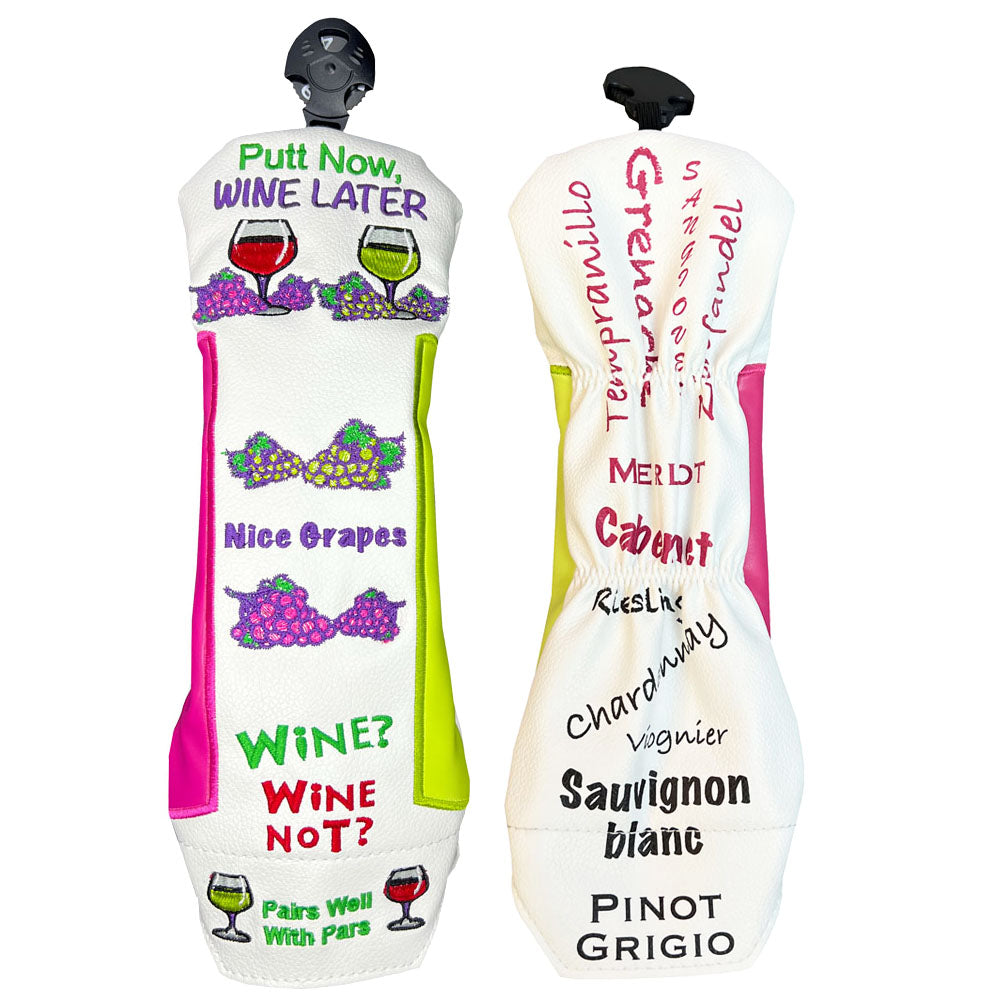 Giggle Golf Putt Now Wine Later Hybrid / Utility Golf Club Cover, Front & Back