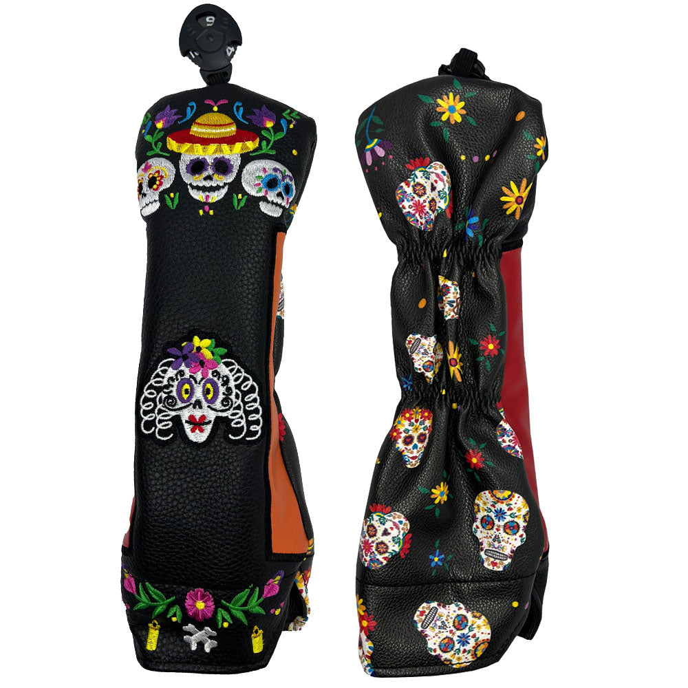 Giggle Golf Sugar Skulls Hybrid / Utility Golf Club Cover, Front & Back