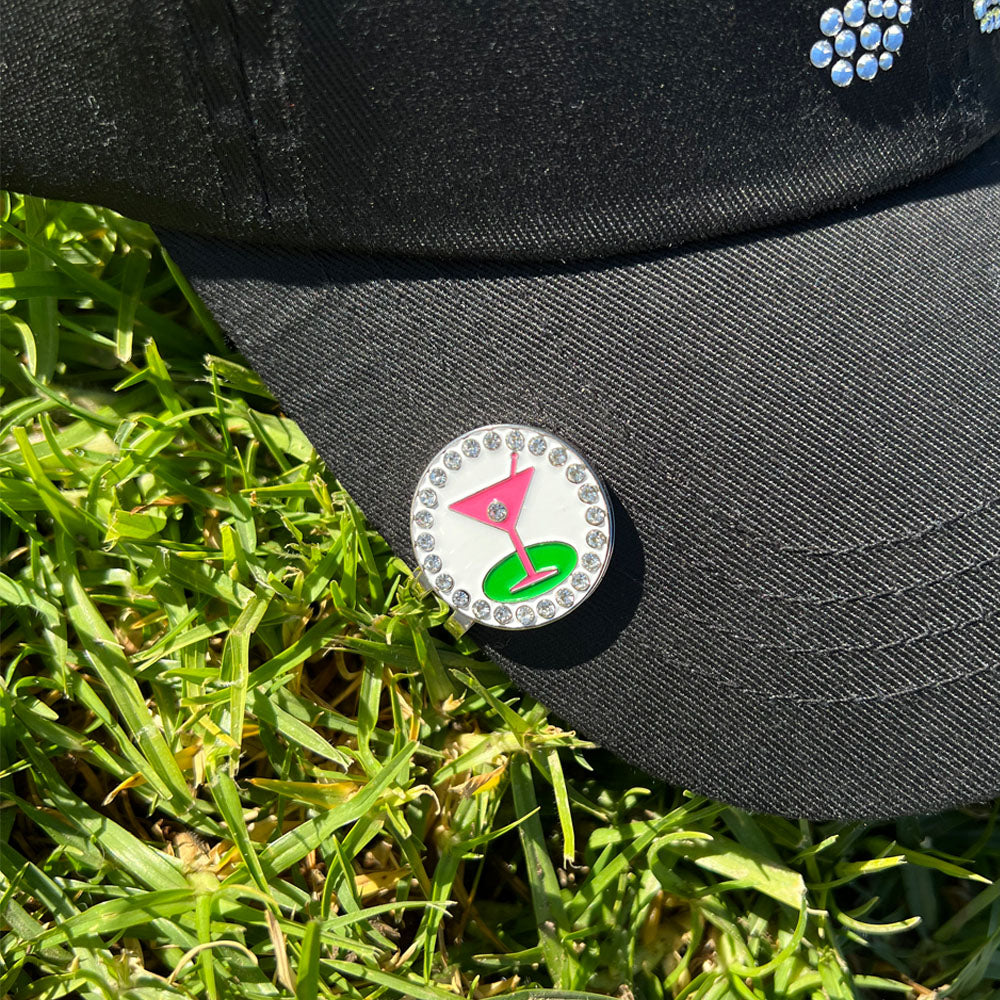 Giggle Golf Bling 19th Hole Hat Clip Ball Marker On A Black Hat