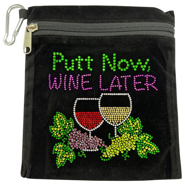 bling putt now wine later canvas golf accessory bag