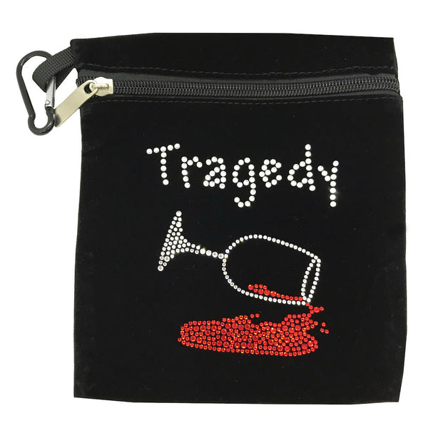 tragedy (glass of red wine spilling) clip on bling golf accessory bag