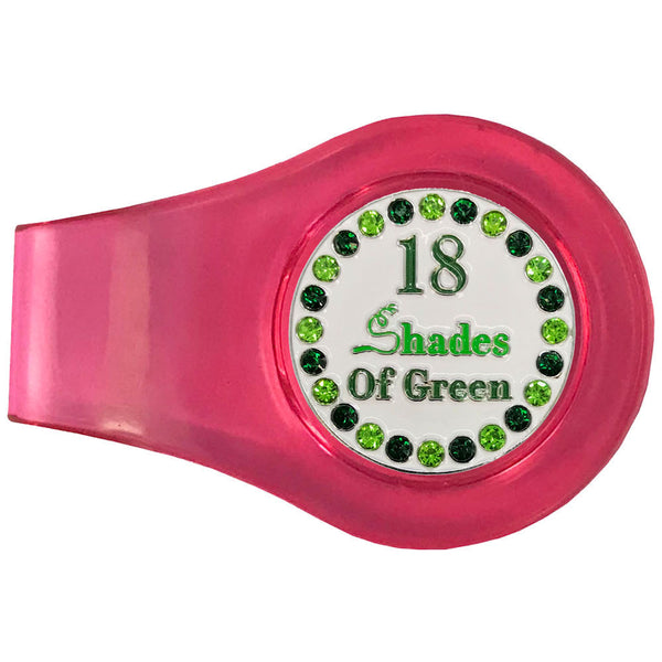 bling 18 shades of green golf ball marker with a magnetic pink clip