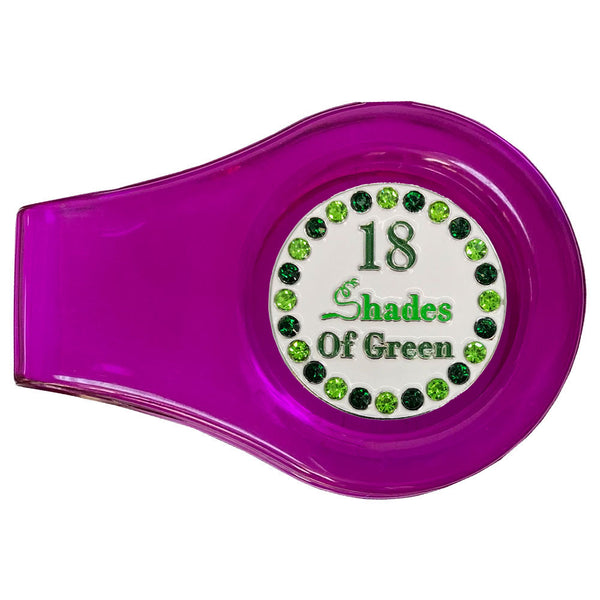 bling 18 shades of green golf ball marker with a magnetic purple clip