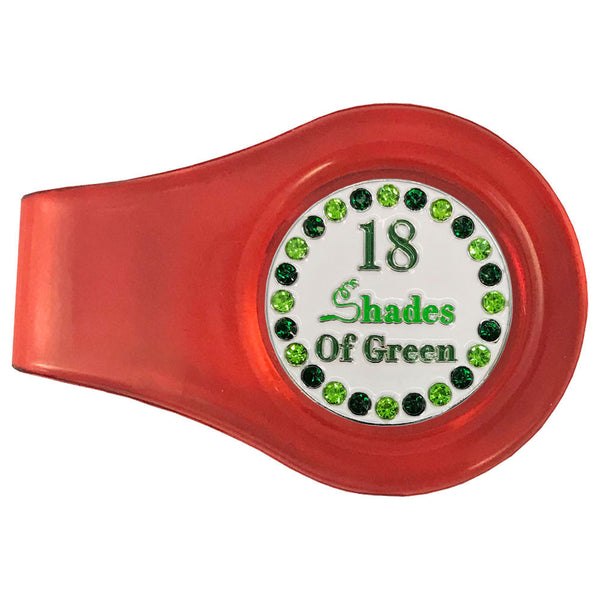 bling 18 shades of green golf ball marker with a magnetic red clip