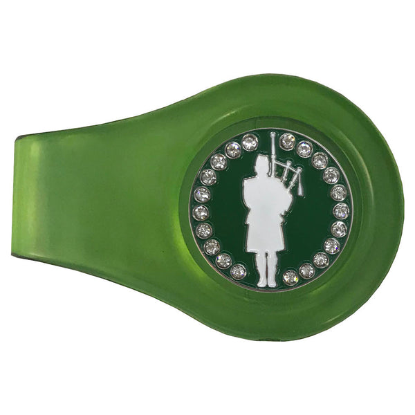 bling bagpiper golf ball marker on a magnetic green clip
