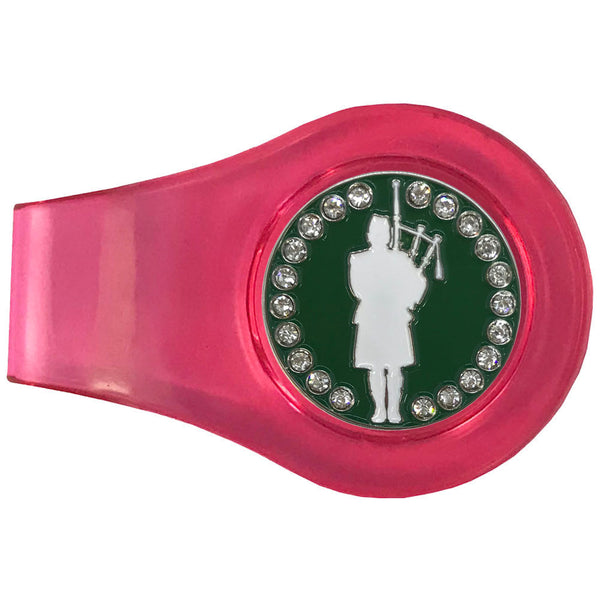 bling bagpiper golf ball marker on a magnetic pink clip