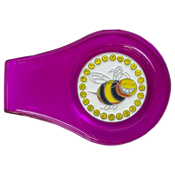 bling bee golf ball marker with a magnetic purple clip