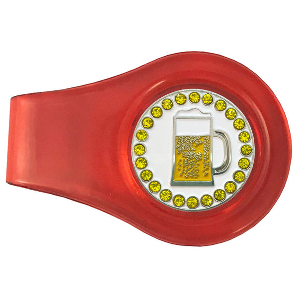 bling beer golf ball marker with a magnetic red clip