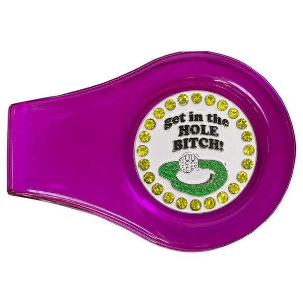 bling get in the hole bitch golf ball marker with a magnetic purple clip