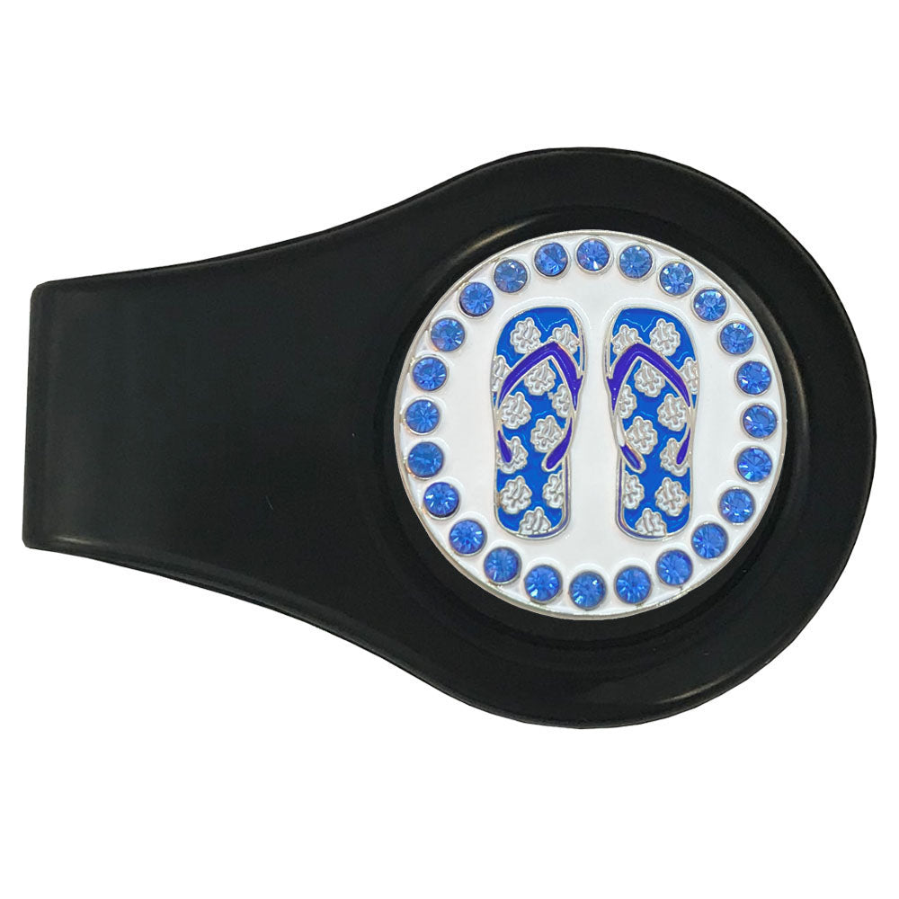 bling blue flip flops golf ball marker on a magnetic black clip