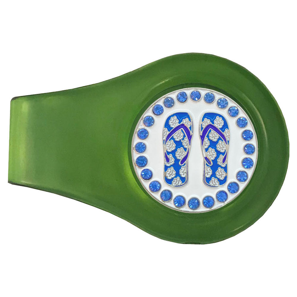 bling blue flip flops golf ball marker on a magnetic green clip