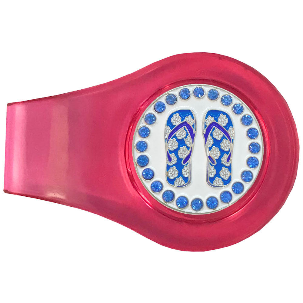 bling blue flip flops golf ball marker on a magnetic pink clip