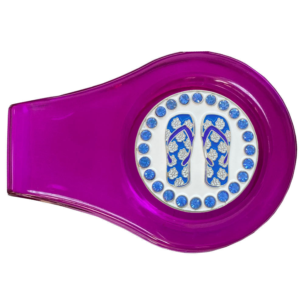 bling blue flip flops golf ball marker on a magnetic purple clip