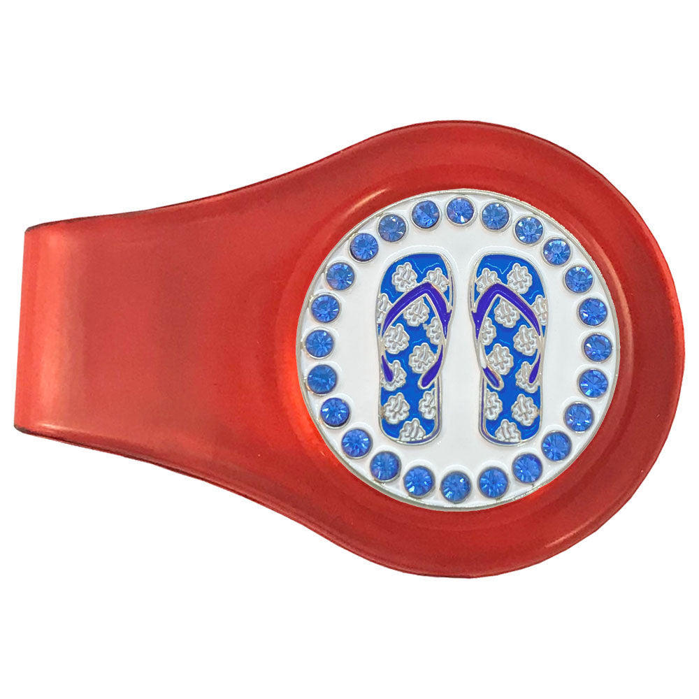 bling blue flip flops golf ball marker on a magnetic red clip