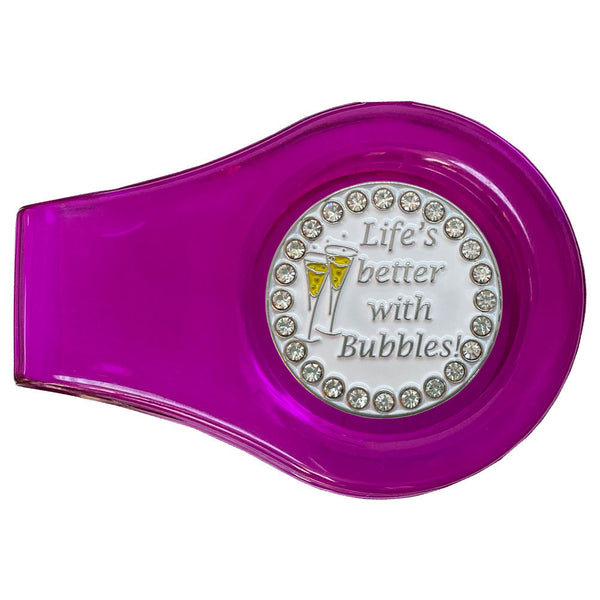 bling life's better with bubbles golf ball marker with a magnetic purple clip