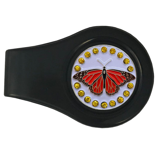 bling orange butterfly golf ball marker on a magentic black clip