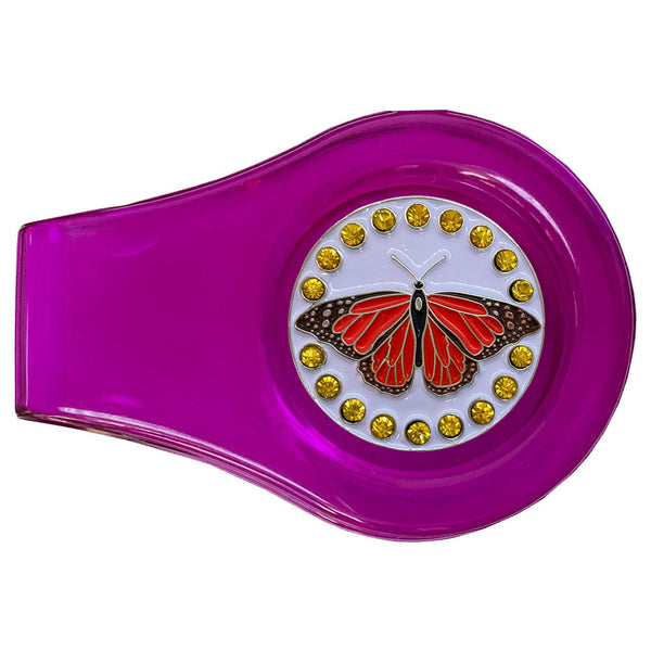 bling orange butterfly golf ball marker on a magentic purple clip