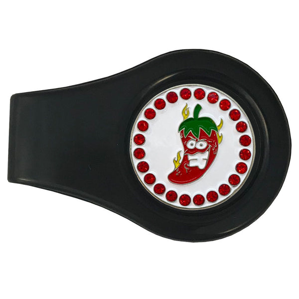 bling chili pepper golf ball marker with a magnetic black clip