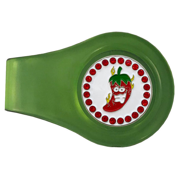 bling chili pepper golf ball marker with a magnetic green clip