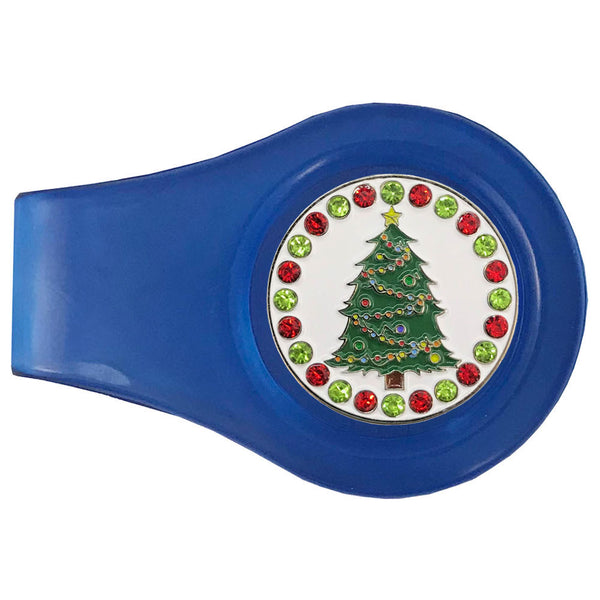 bling christmas tree golf ball marker with a magnetic blue clip