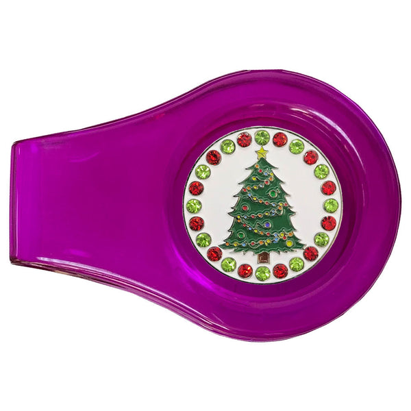 bling christmas tree golf ball marker with a magnetic purple clip