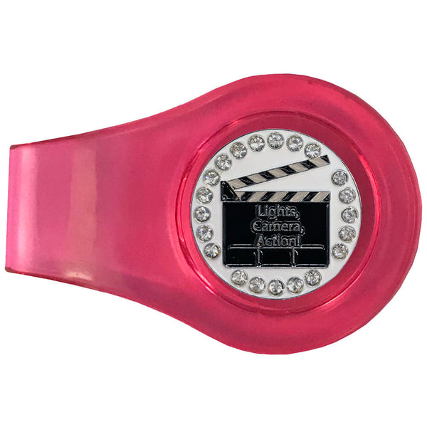 bling clapboard golf ball marker with a magnetic pink clip