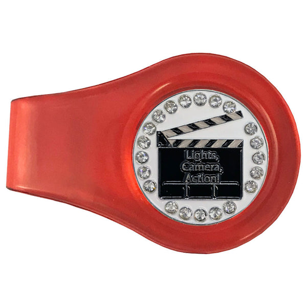 bling clapboard golf ball marker with a magnetic red clip