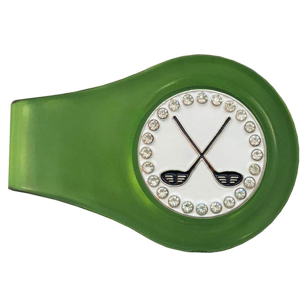 bling crossed clubs golf ball marker with a magnetic green clip