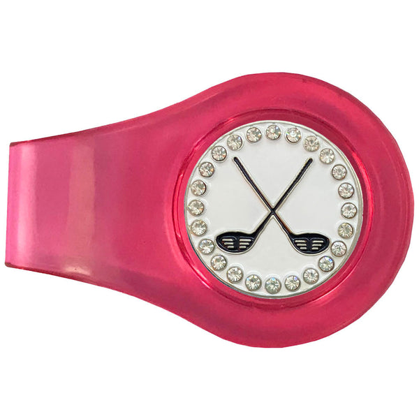 bling crossed clubs golf ball marker with a magnetic pink clip