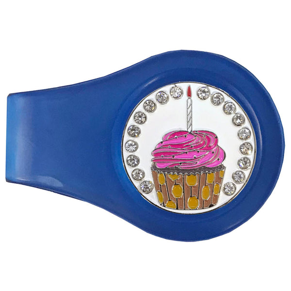 bling cupcake golf ball marker with a magnetic blue clip