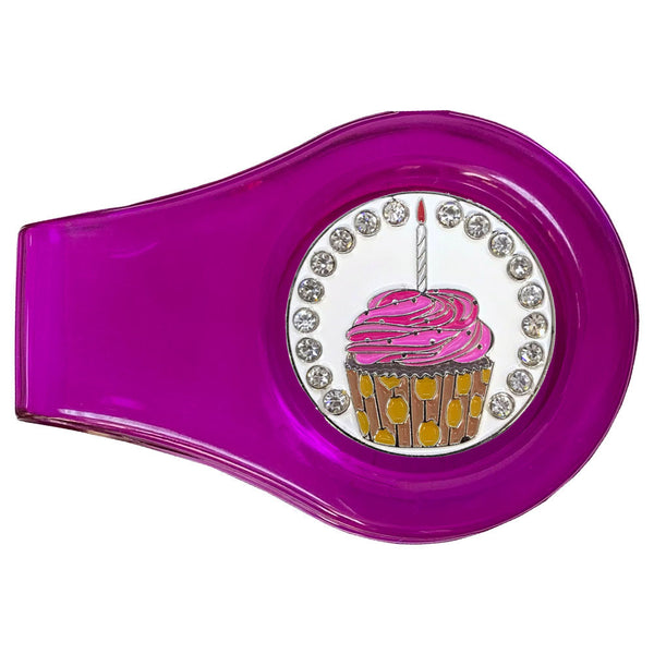 bling cupcake golf ball marker with a magnetic purple clip