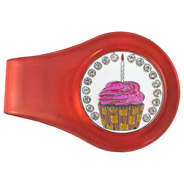 bling cupcake golf ball marker with a magnetic red clip